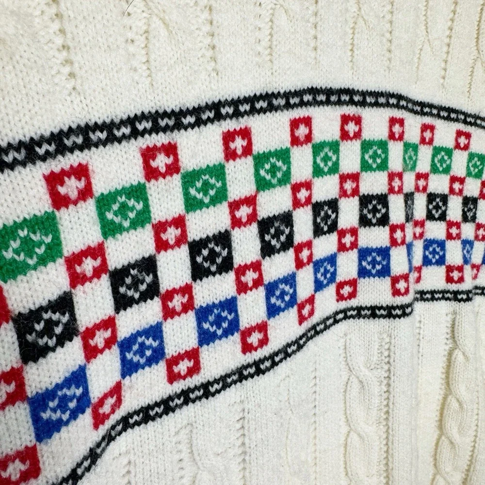 Jantzen Mens Sweater‎ Fair Isle Vintage Size XL USA Cable Knit Cream Grandpa